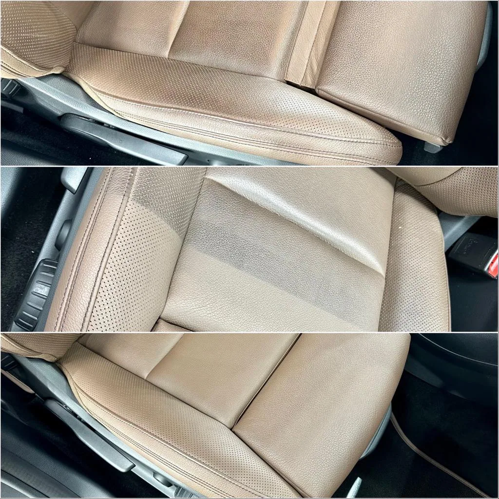Comparație a aspectului unui scaun auto din piele