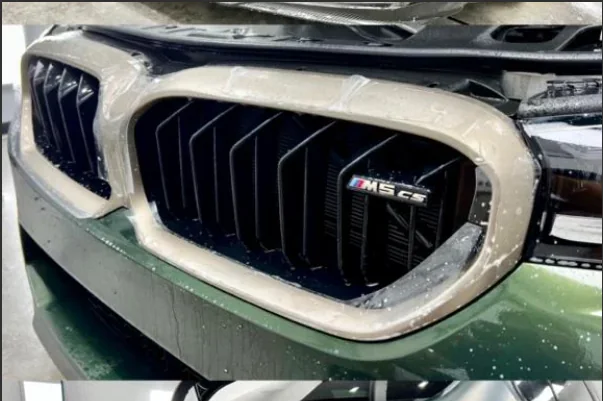 Folie de protecție pe grila și caroseria unui BMW verde