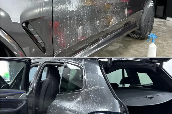 Folie de protecție aplicată pe laterala unui BMW
